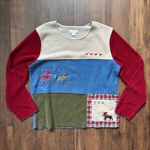 Christopher & Banks Patchwork Cabincore Winter Sweater – Size M